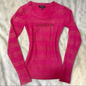 🌸⭐️Pink Bebe Rhinestone Detail Long Sleeve Sweater Top⭐️🌸